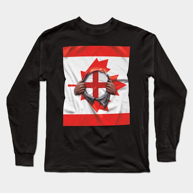 England Flag Canadian Flag Ripped - Gift for English From England Long Sleeve T-Shirt by Country Flags